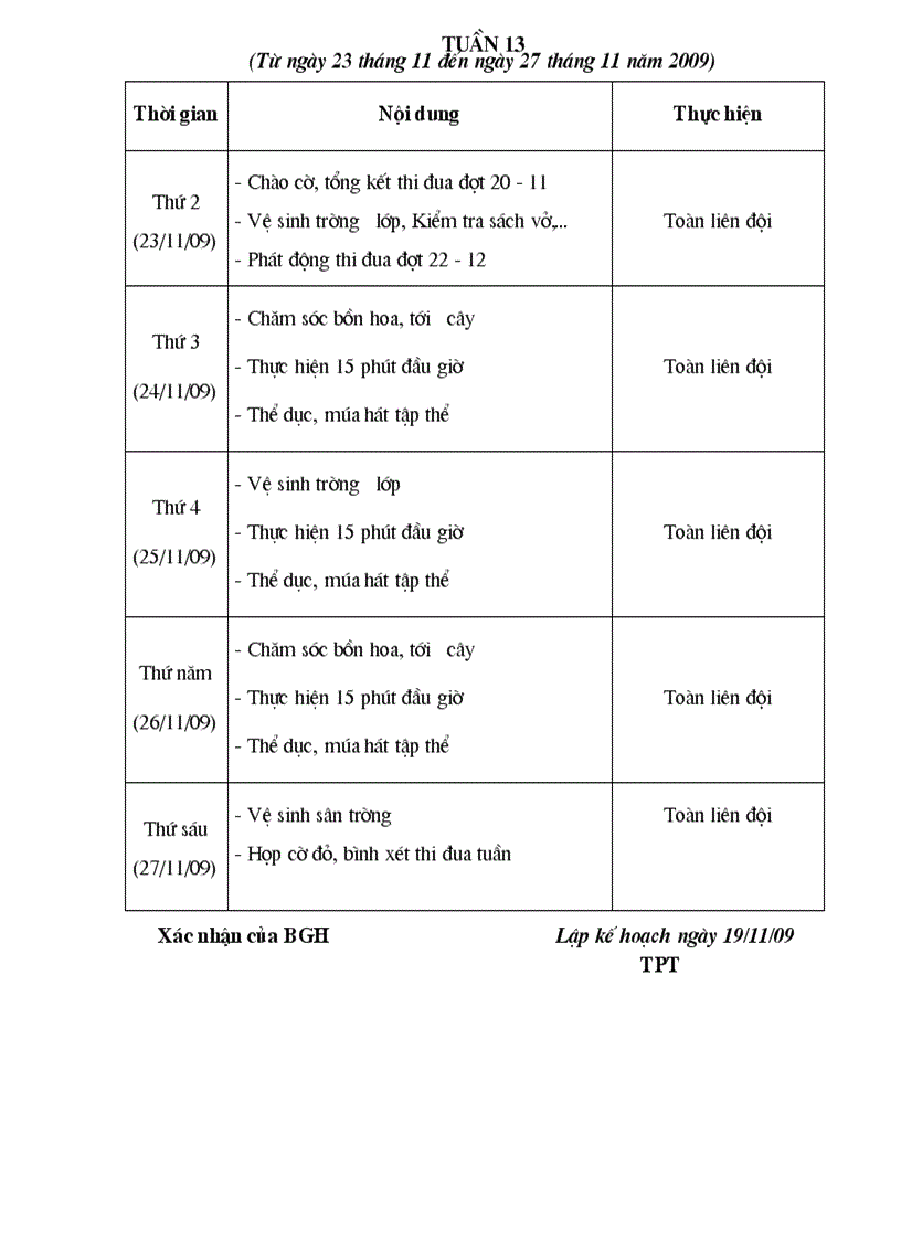 image for page Kế hoạch công tác đội Học kỳ I