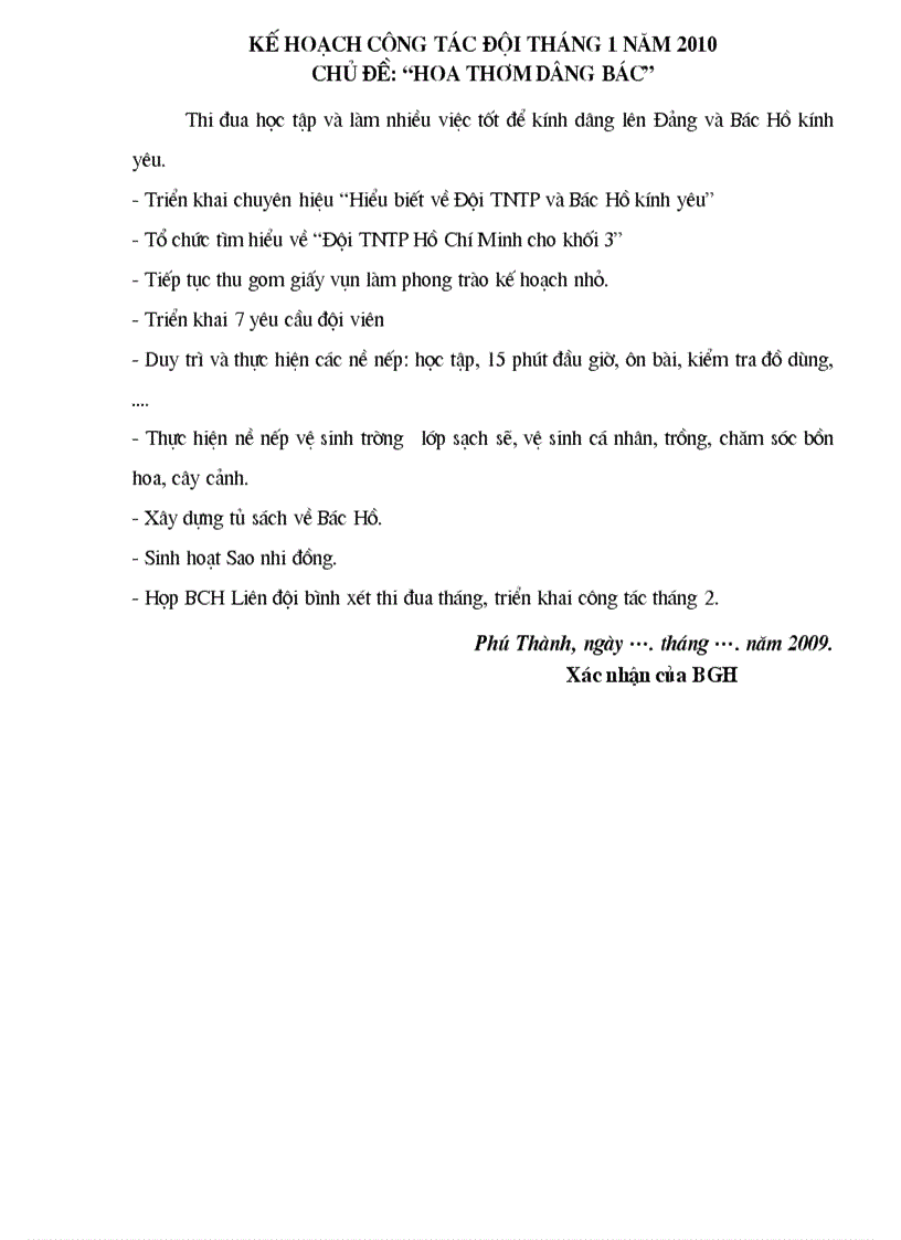 image for page Kế hoạch công tác đội Học kỳ I