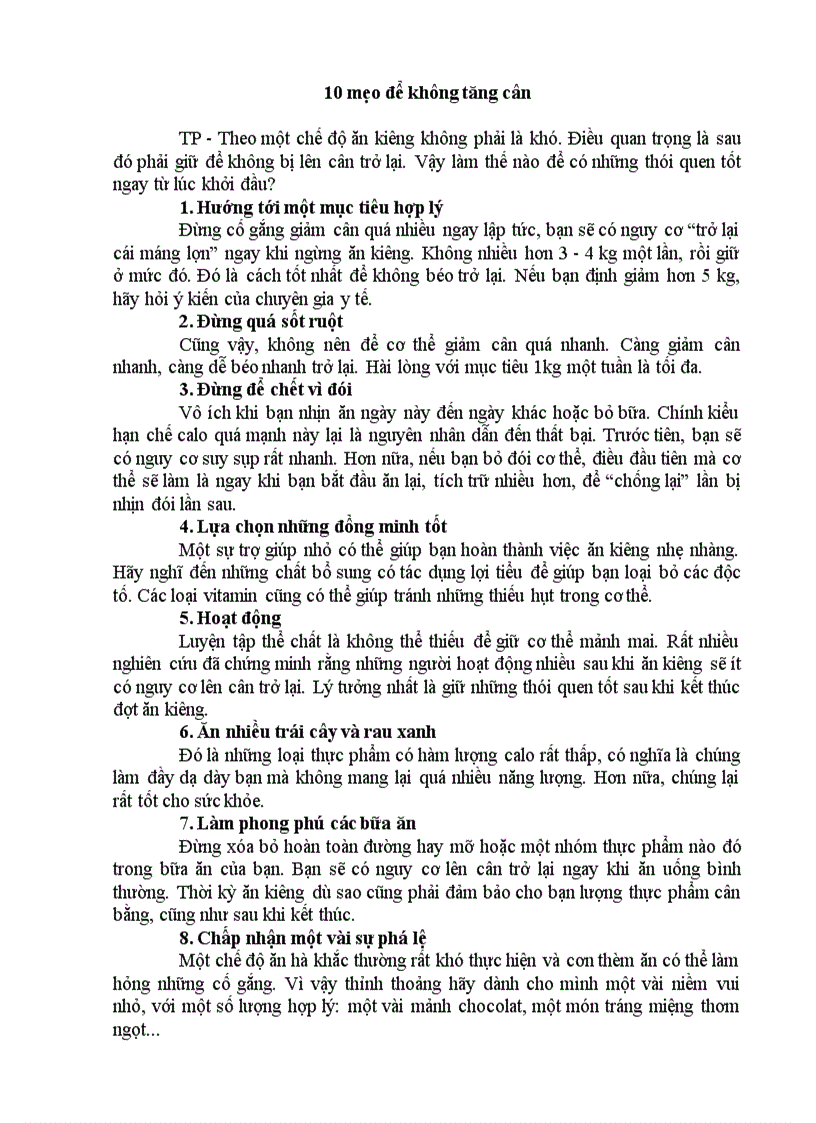 image for page 10 mẹo để không tăng cân