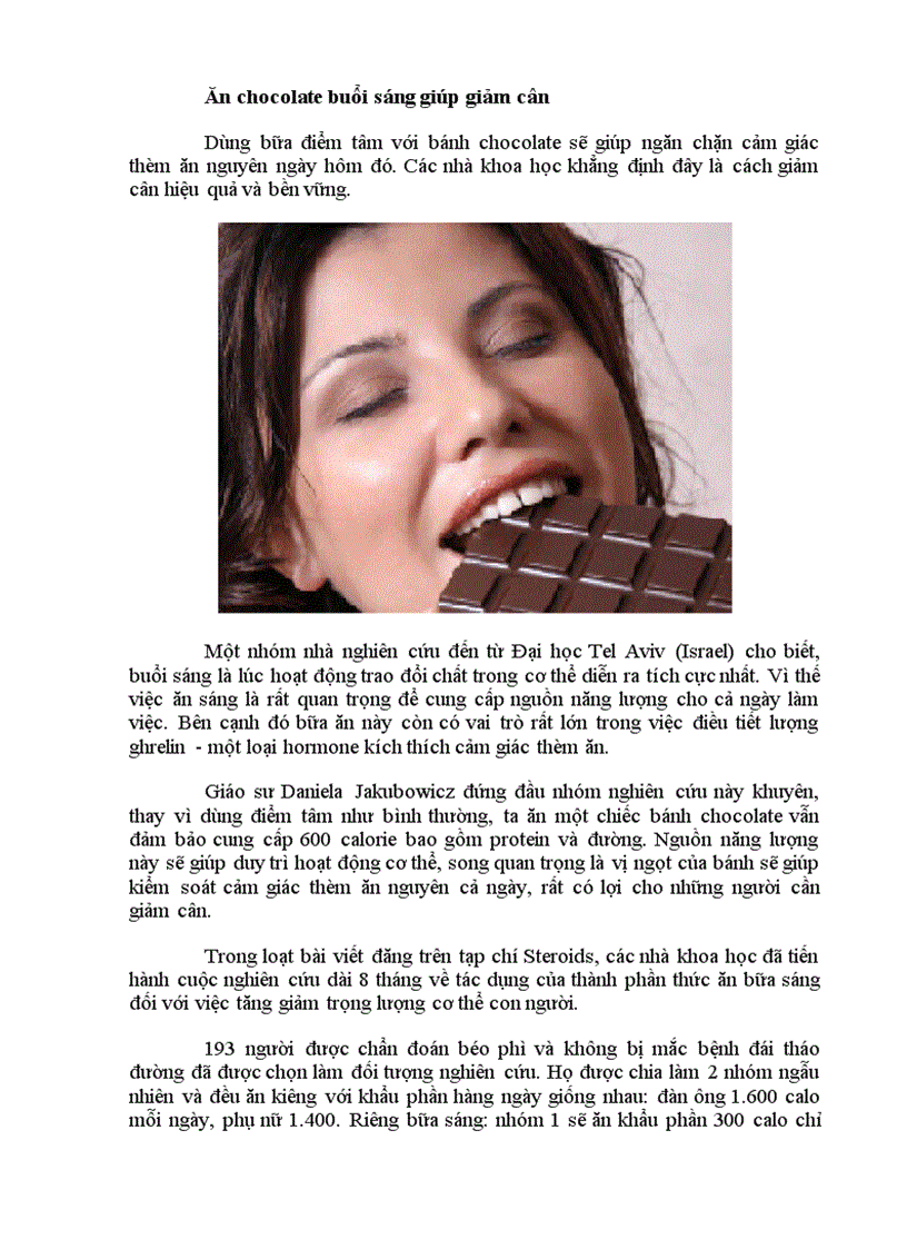 image for page Ăn chocolate buổi sáng giúp giảm cân