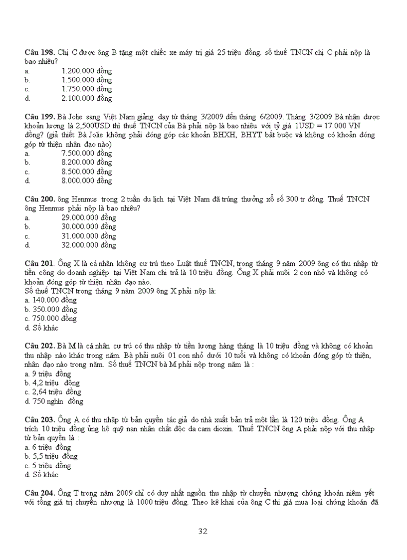 image for page Cau hoi trac nghiem mon thue va dap an