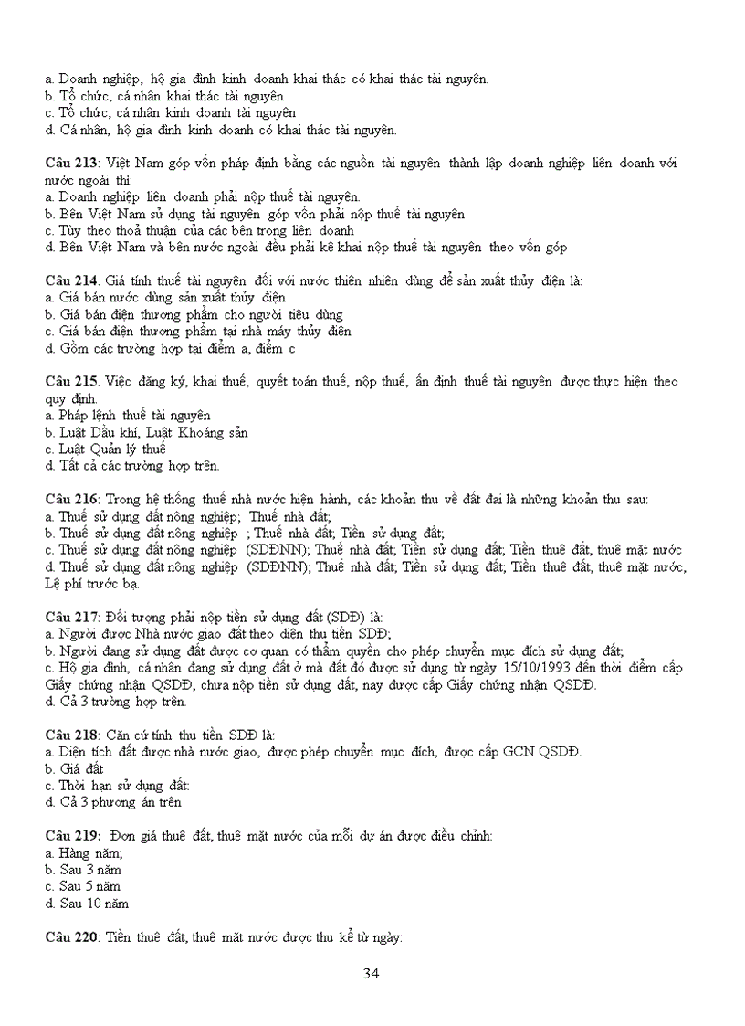 image for page Cau hoi trac nghiem mon thue va dap an