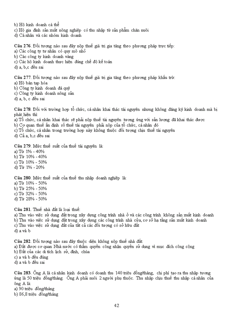 image for page Cau hoi trac nghiem mon thue va dap an