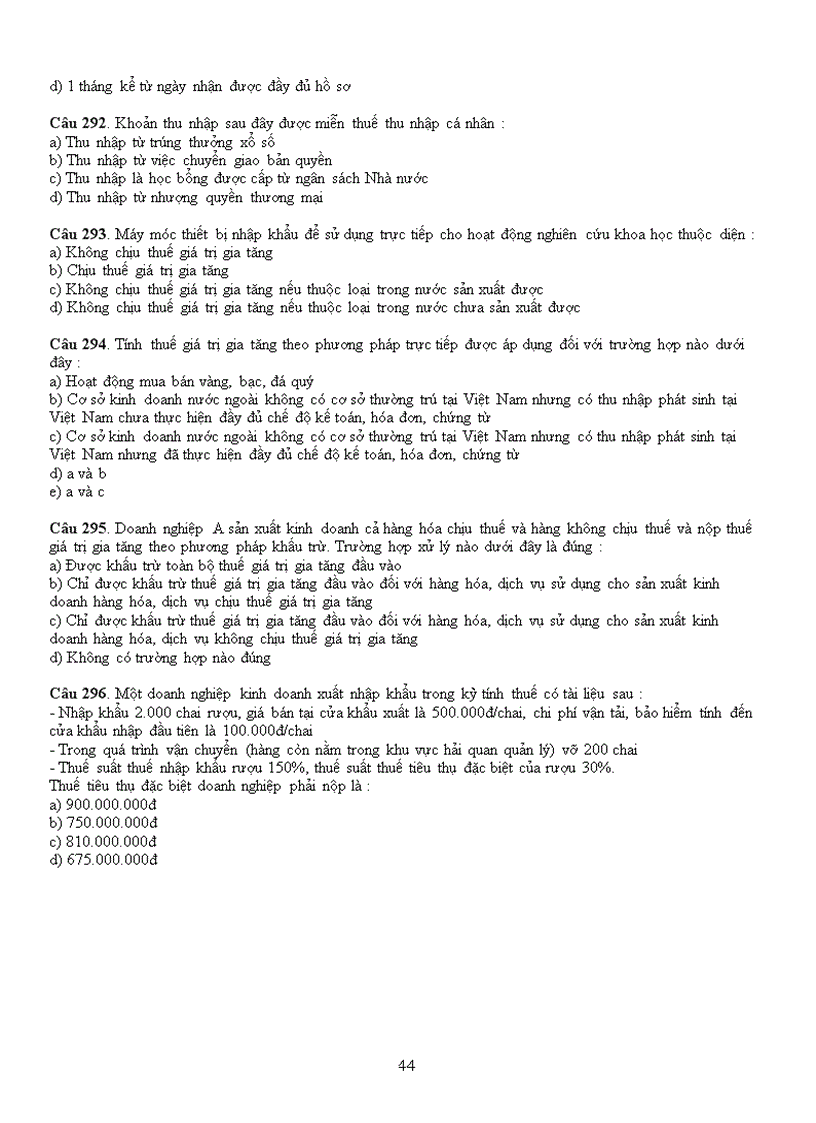 image for page Cau hoi trac nghiem mon thue va dap an