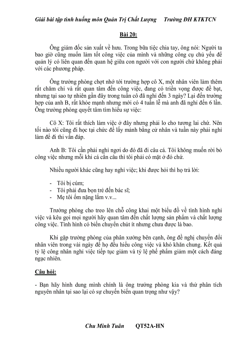 image for page Giải bài tập Tình Huống môn Quản Trị chất lượng