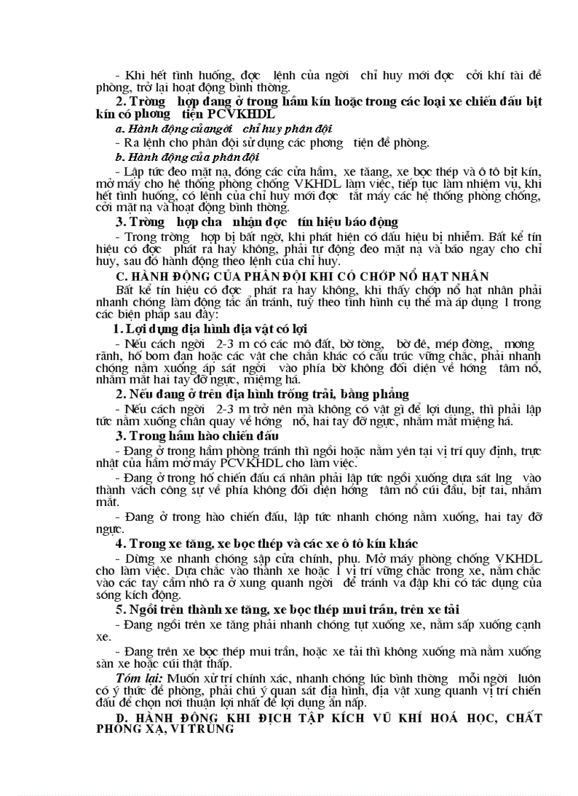 image for page Hành động của phân đội khi dịch tập kích VKHDL