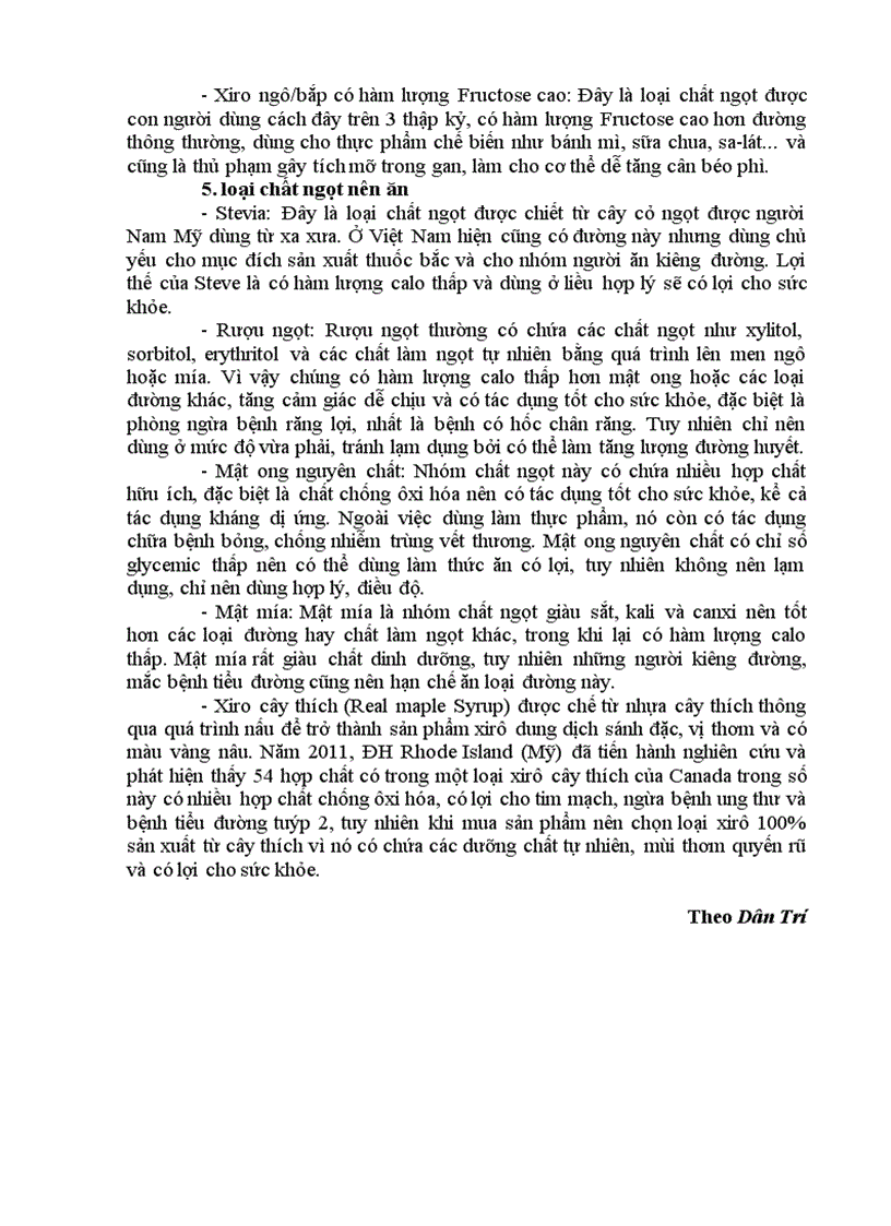 image for page Những chất ngọt tốt và hại sức khỏe