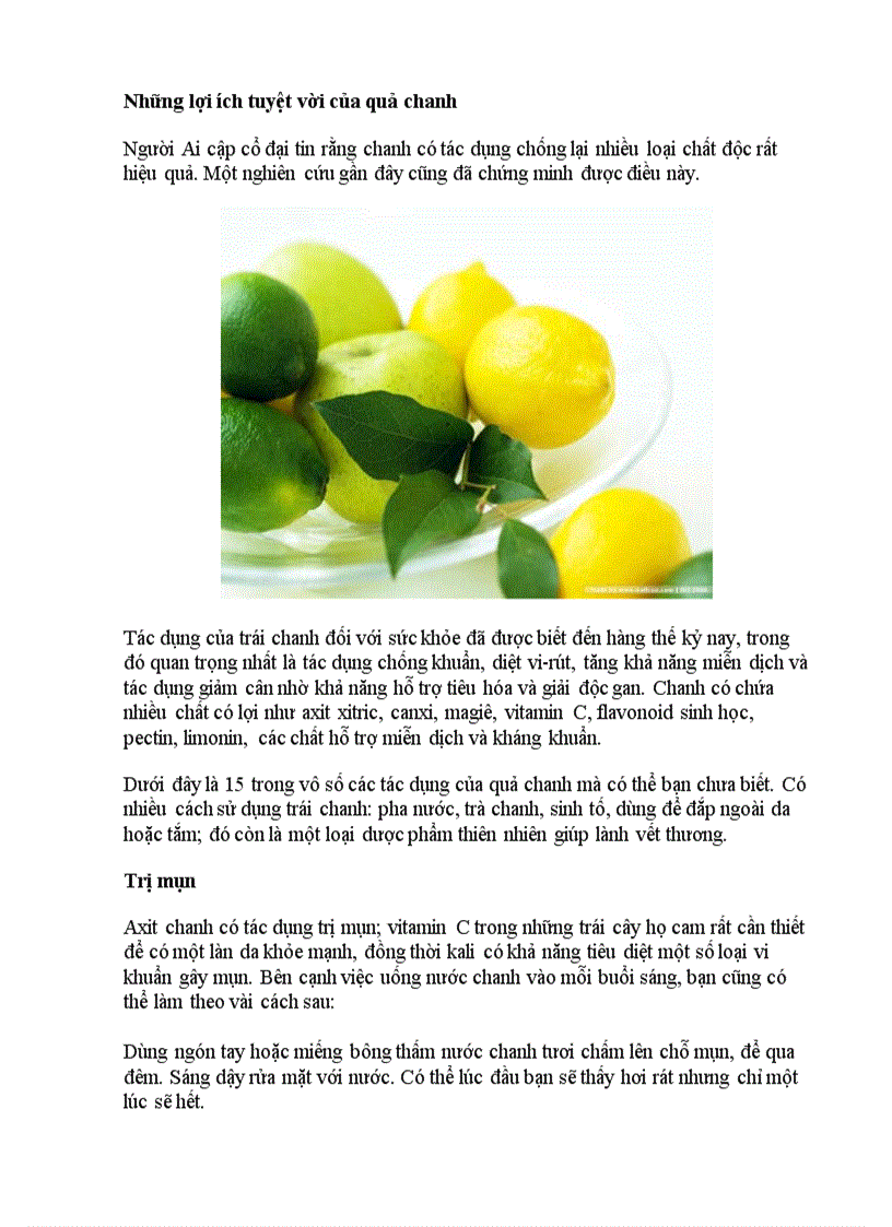 image for page Những lợi ích tuyệt vời của quả chanh