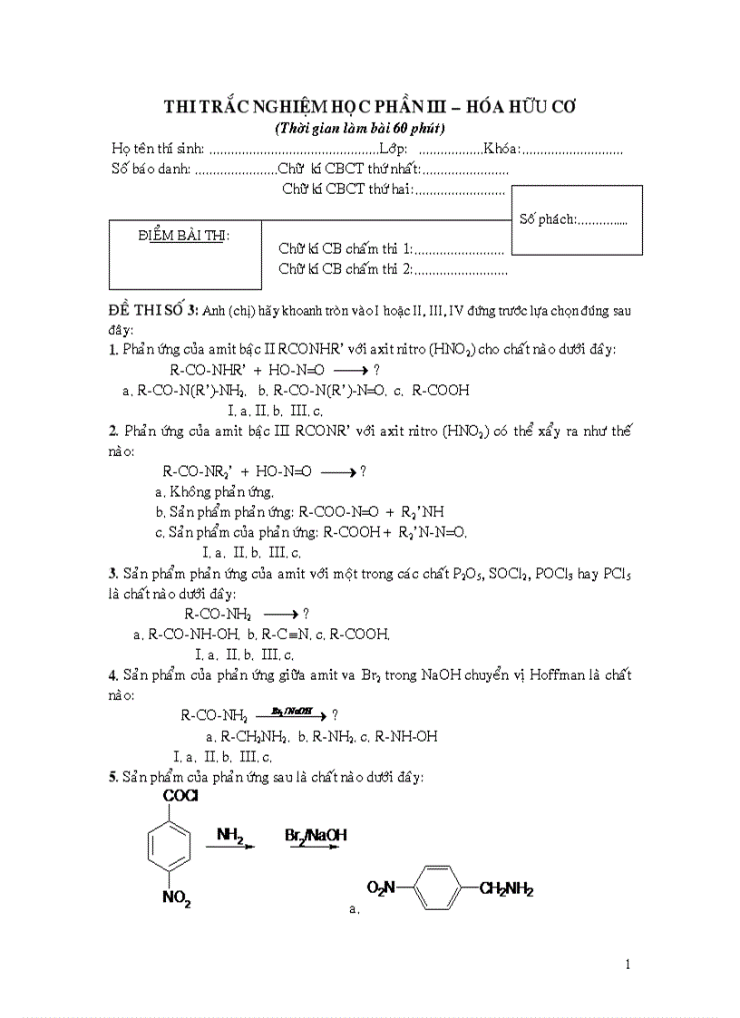 image for page Đề thi trắc nghiệm học phần iii hóa hữu cơ