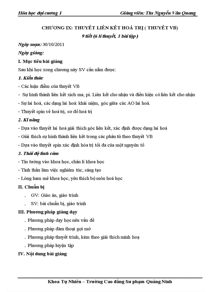 image for page Giáo án Hóa học đại cương 1 chương trình CĐSP chương 9