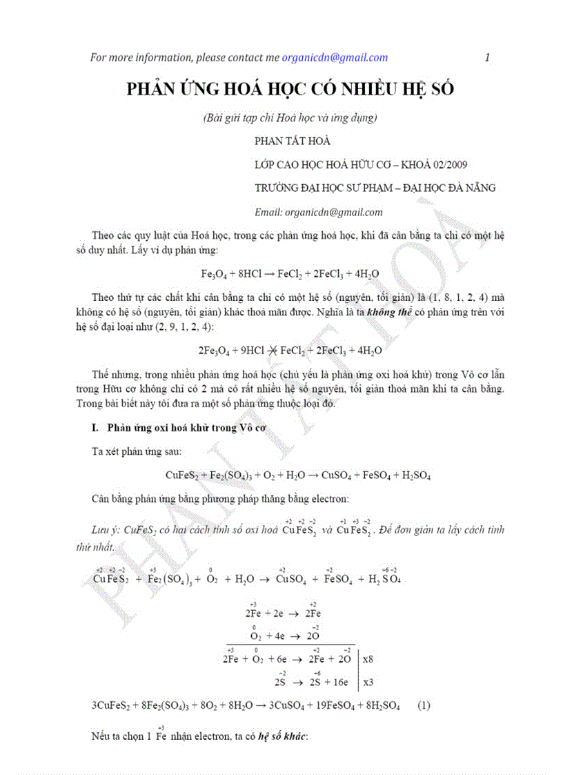 image for page Phản ứng hóa học có nhiều hệ số xin mời