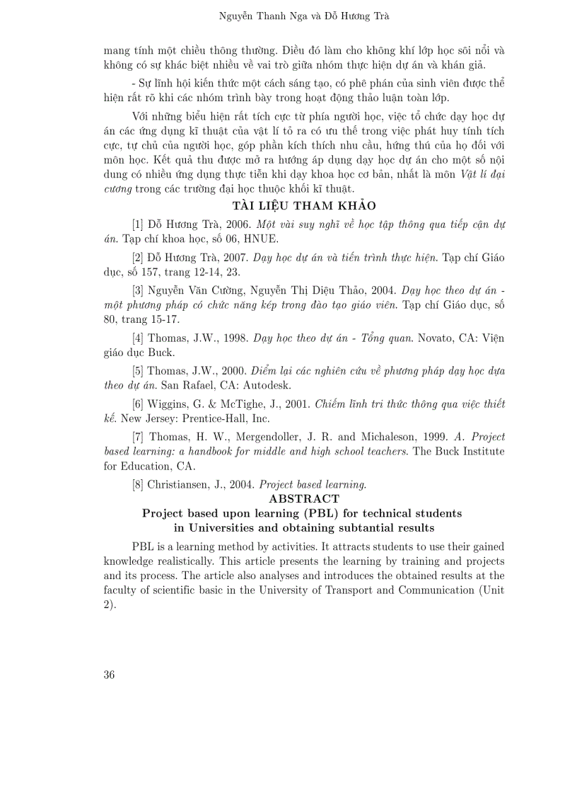 image for page Dạy học dự án cho sinh viên đại học khối kỹ thuật và kết quả đạt được