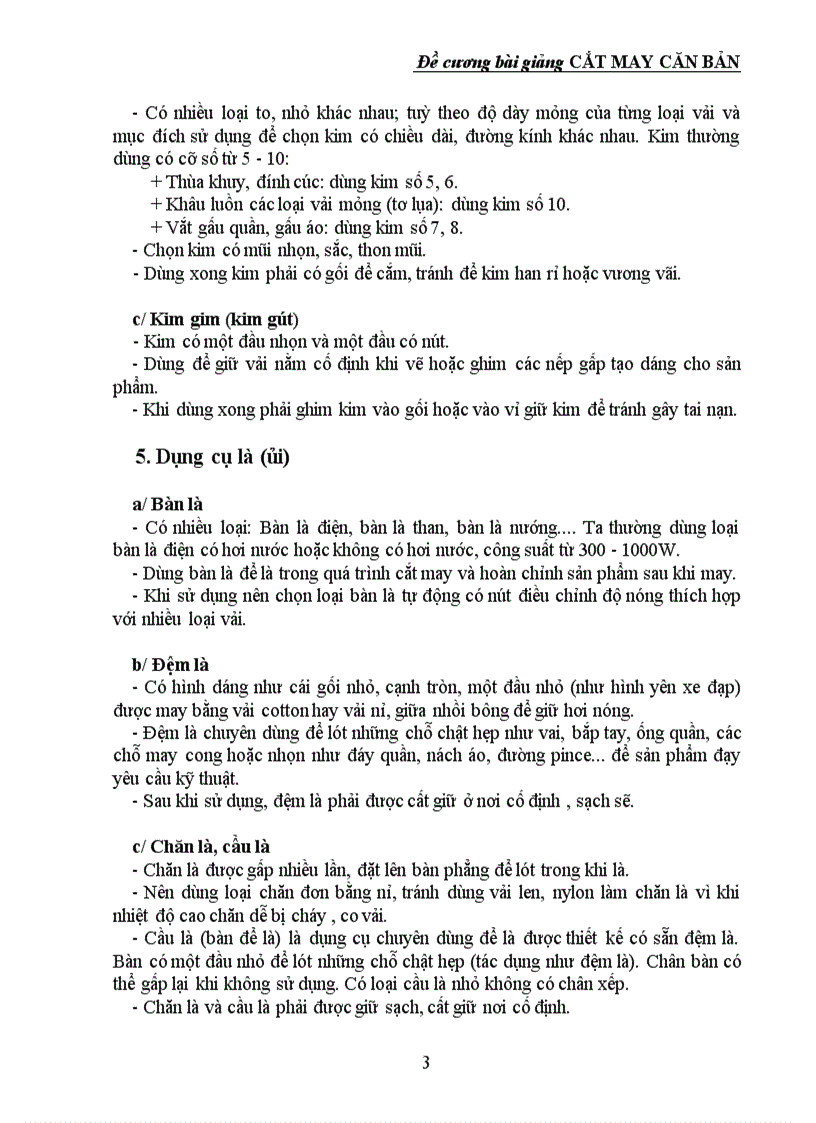 Đề cương bài giảng CẮT MAY CĂN BẢN