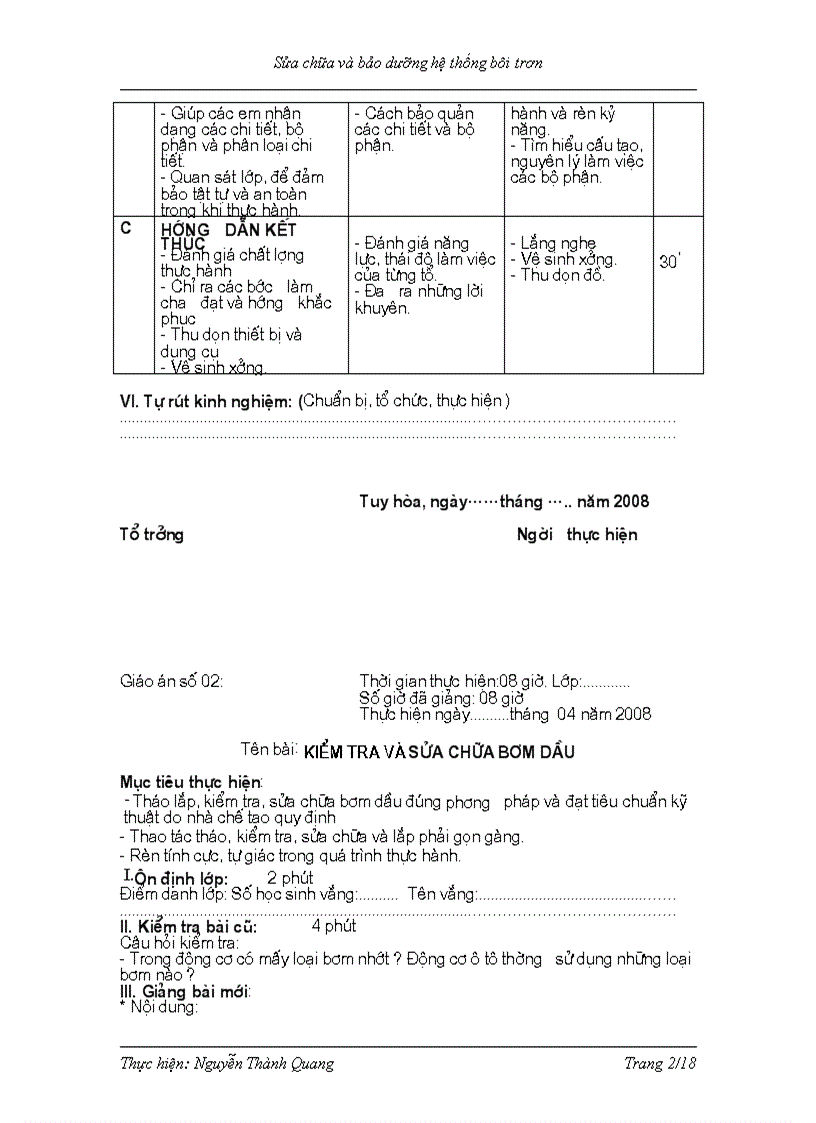 image for page Giáo án thục hành bôi trơn