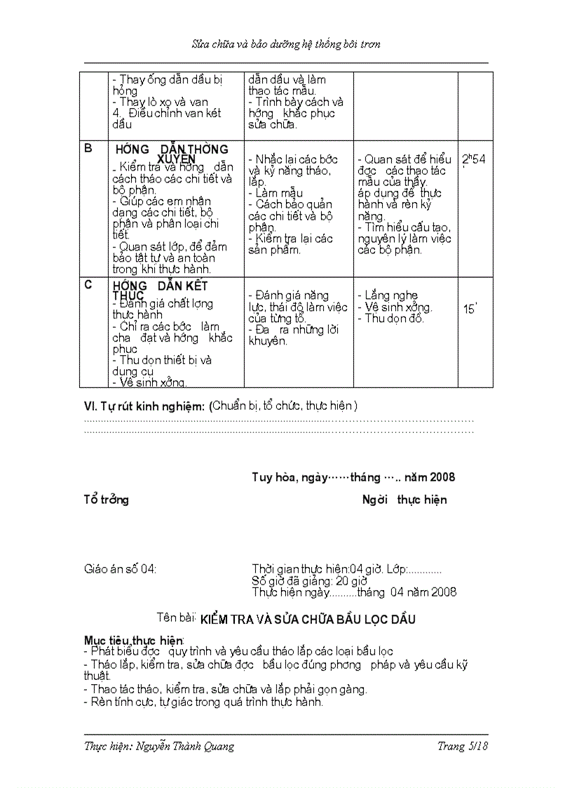 image for page Giáo án thục hành bôi trơn