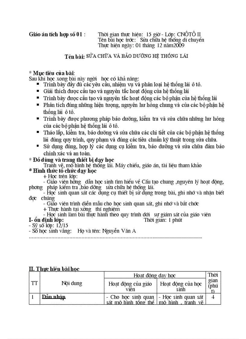 Mẫu Giáo Án Tích Hợp