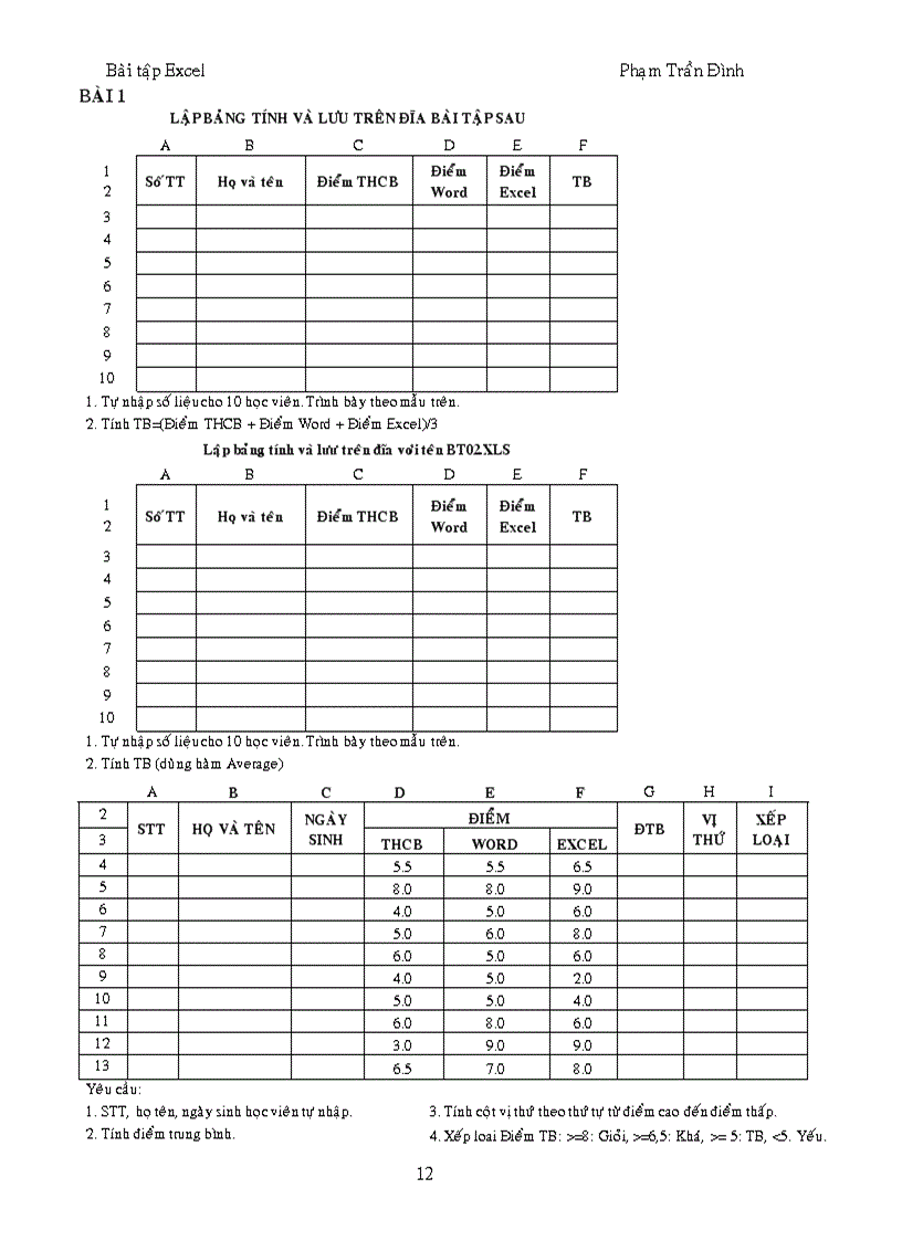 Bài tập Excel