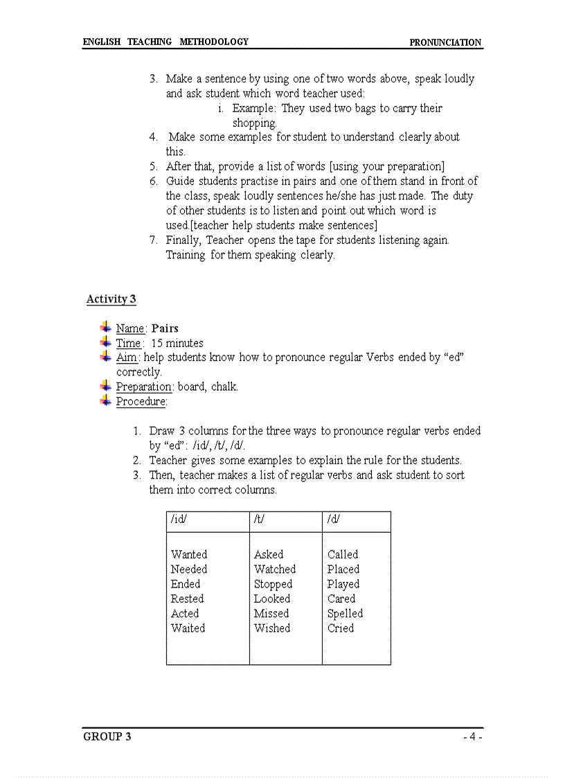 Activities fof teaching pronunciation