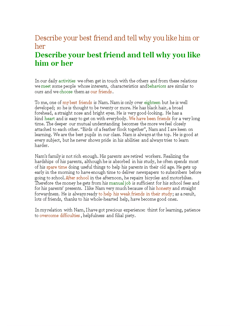 image for page Describe your best friend