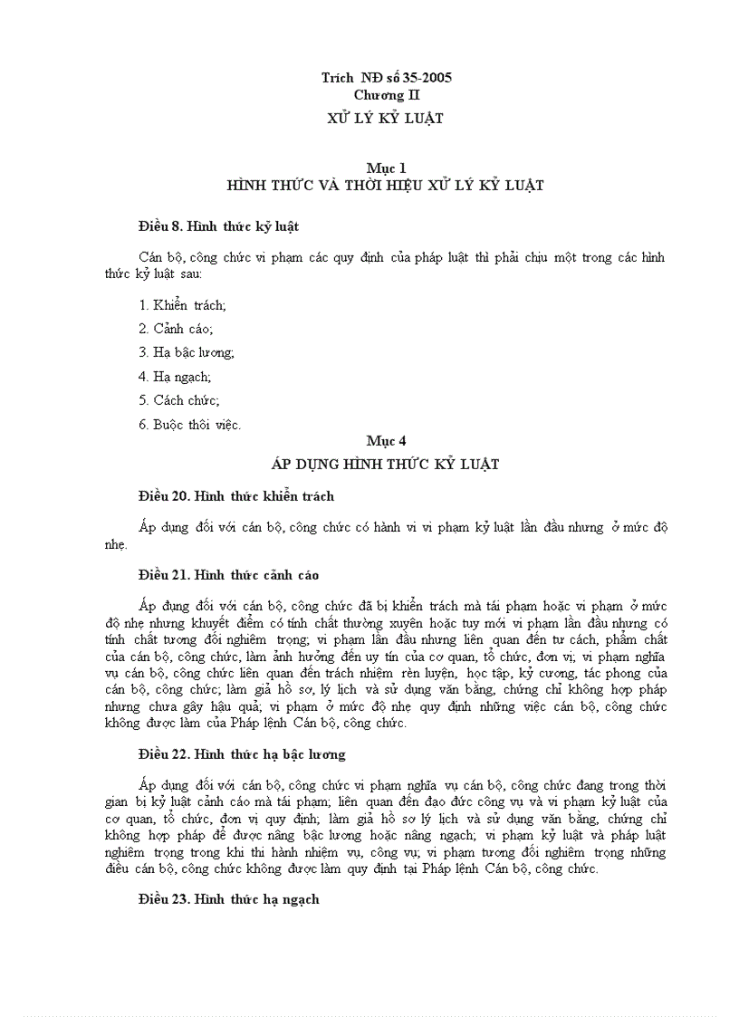 Trích NĐ Xử lý kỷ luật CBCC