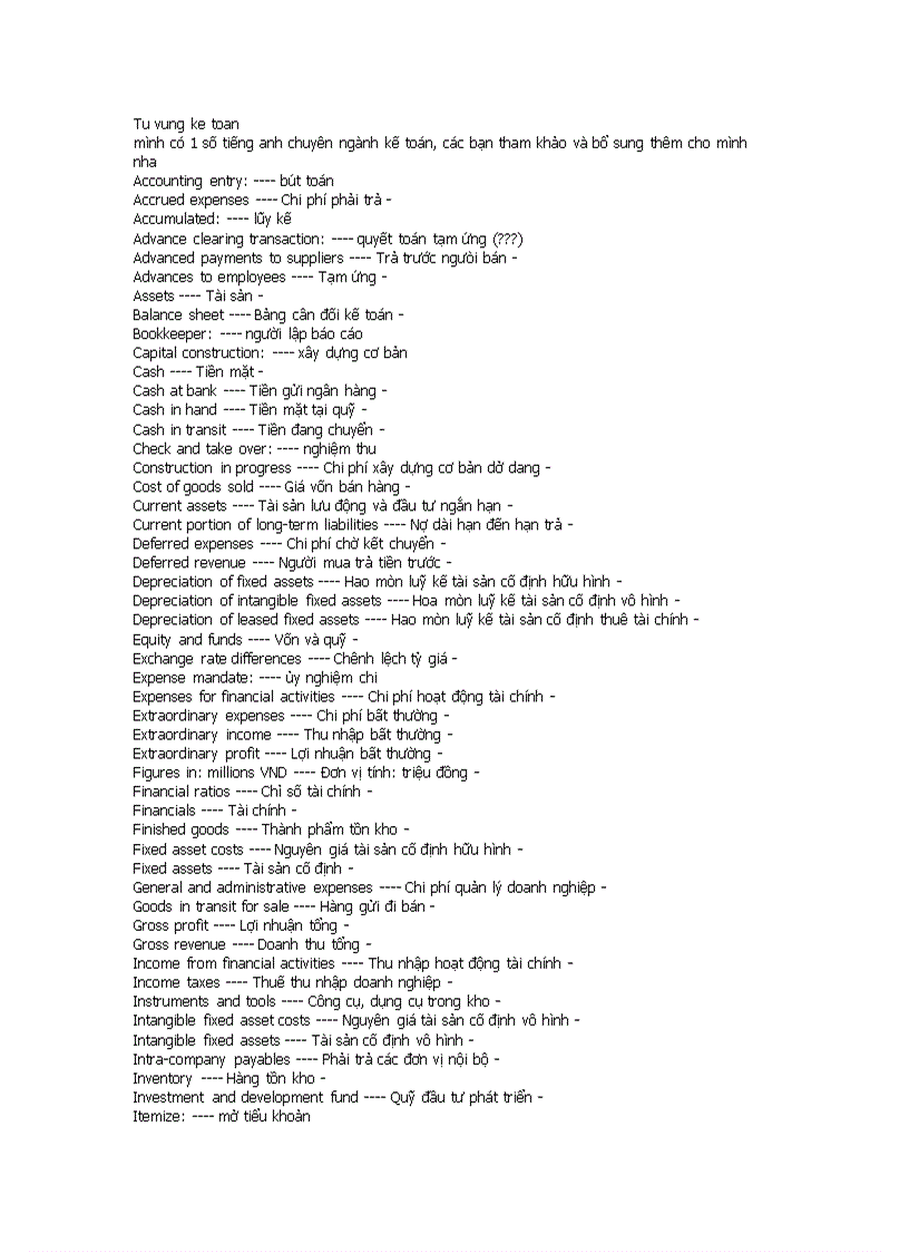 Từ vựng kế toán