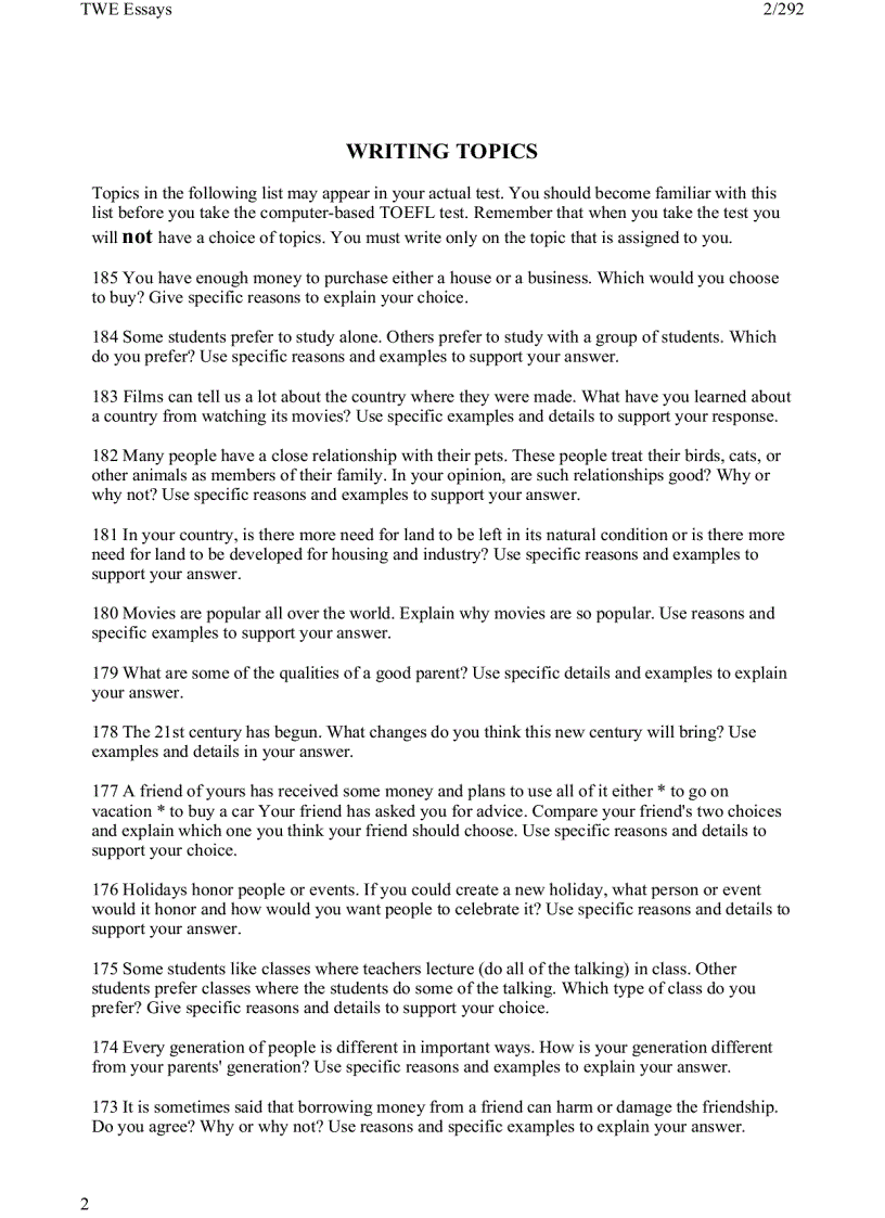 image for page 1 toefl writing twe topics and model essays