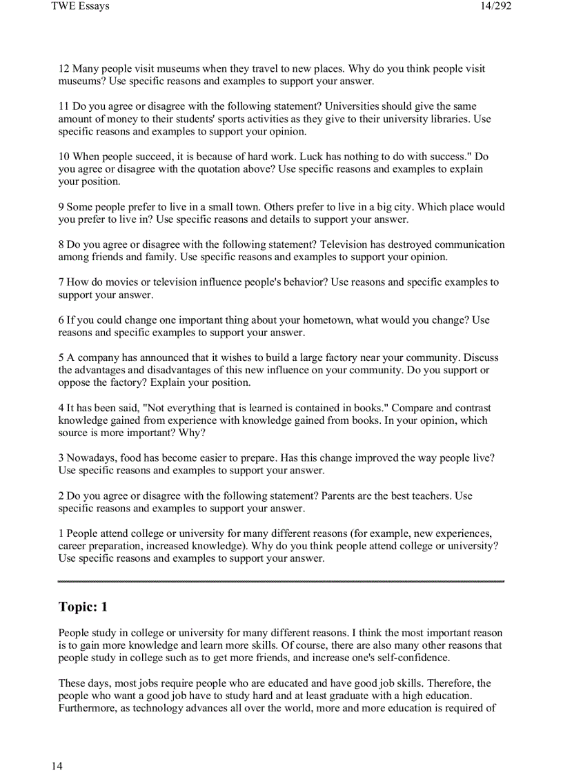 image for page 1 toefl writing twe topics and model essays