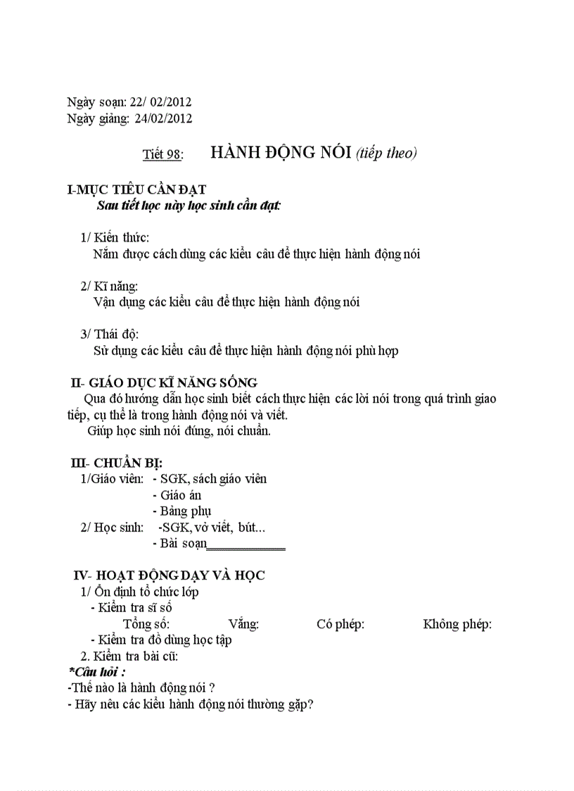 image for page Bài 24 Hành động nói