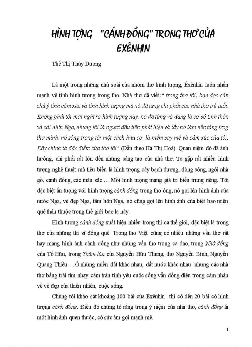 image for page Hình tượng Cánh đồng trong thơ Exenhin