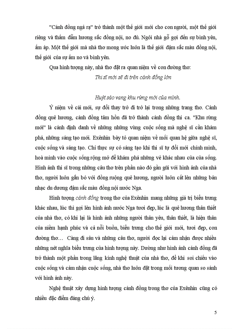 image for page Hình tượng Cánh đồng trong thơ Exenhin