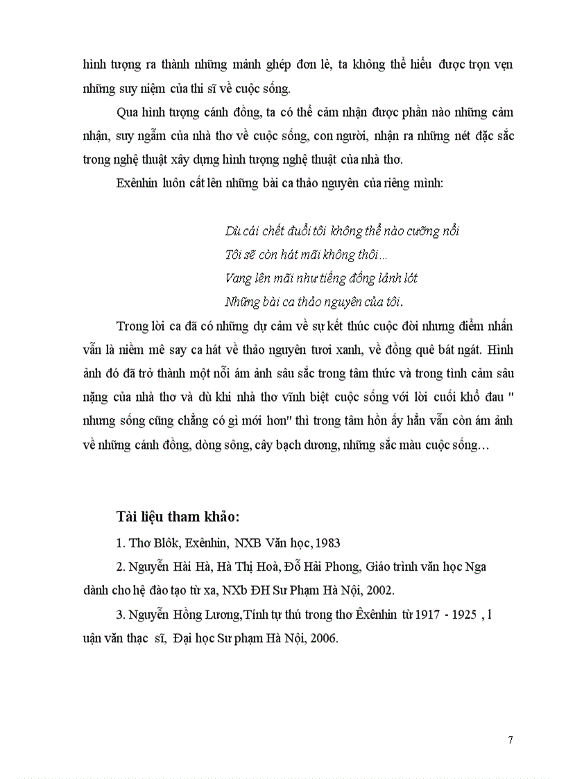 image for page Hình tượng Cánh đồng trong thơ Exenhin