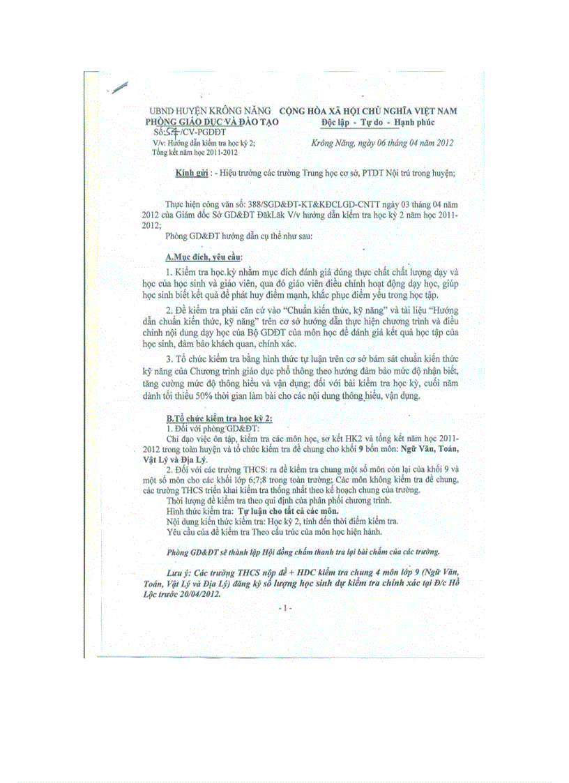 image for page Hướng dẫn kiểm tra học kỳ ii năm học 2011 2012