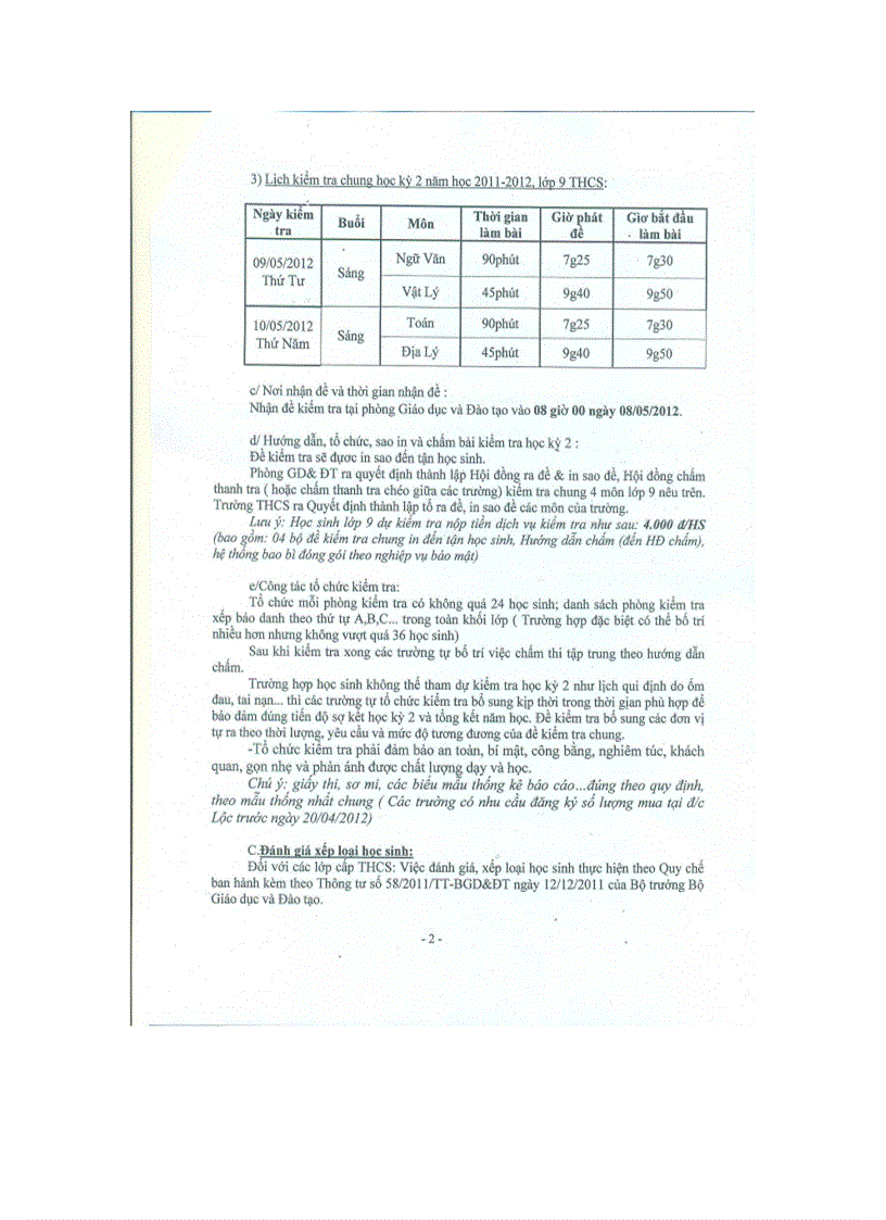 image for page Hướng dẫn kiểm tra học kỳ ii năm học 2011 2012