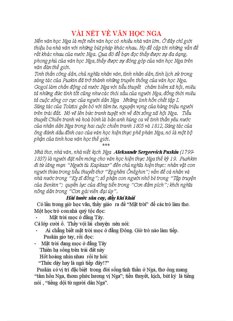 image for page Vài nét về văn học nga