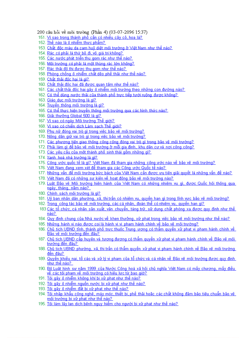 image for page Một số câu hỏi về môi trường