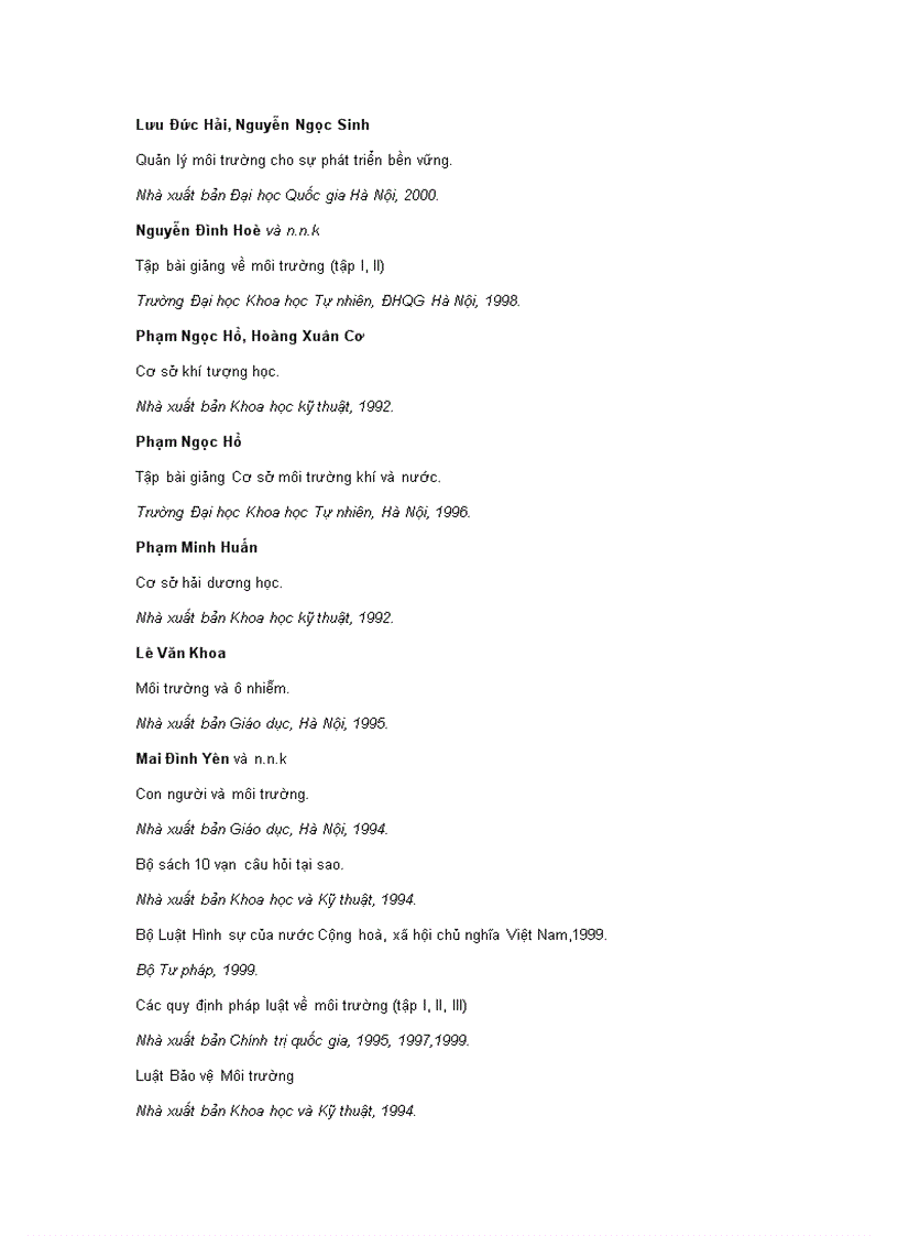 image for page Một số câu hỏi về môi trường