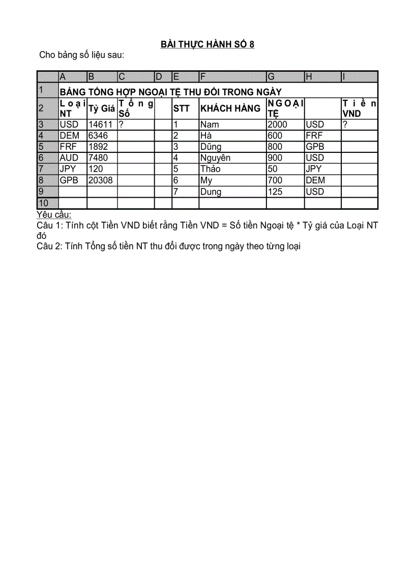 image for page Bài tập Excel 1