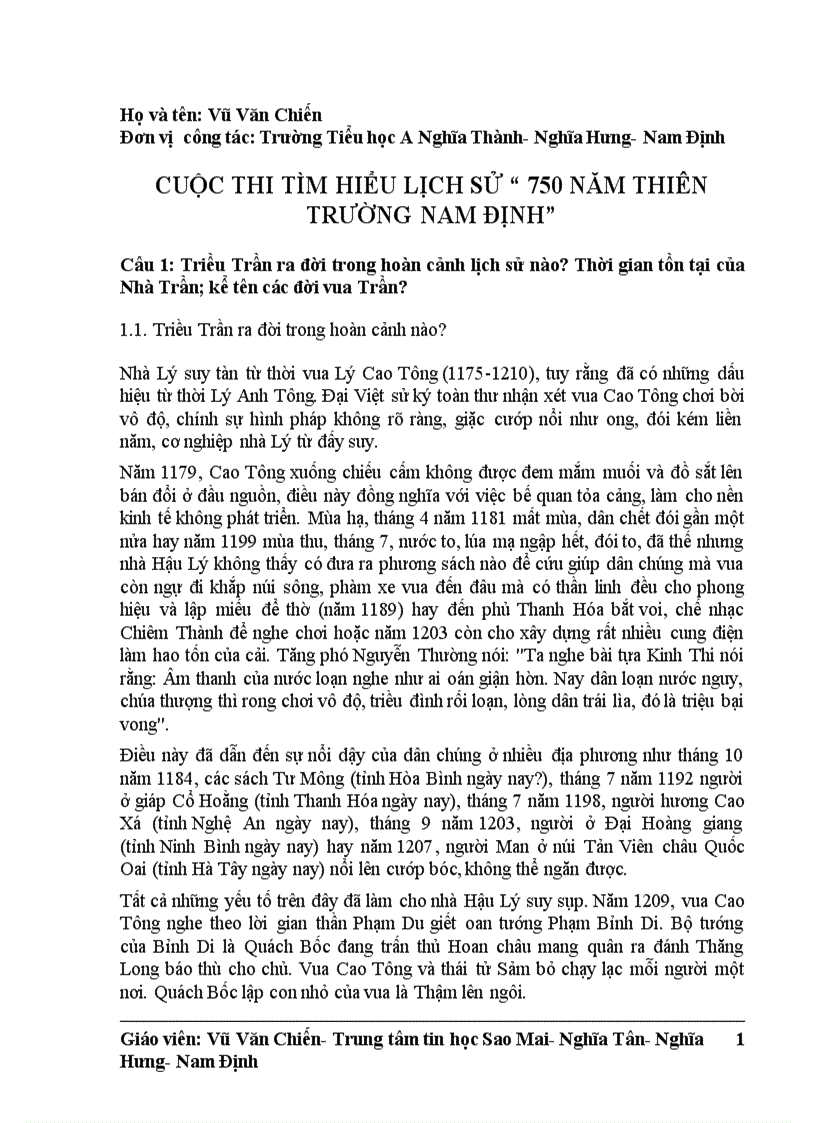 image for page Cuộc thi tìm hiểu LS 750 năm Thiên Trường Nam Định