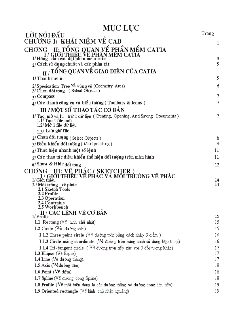 image for page Giao trinh Catia Muc luc