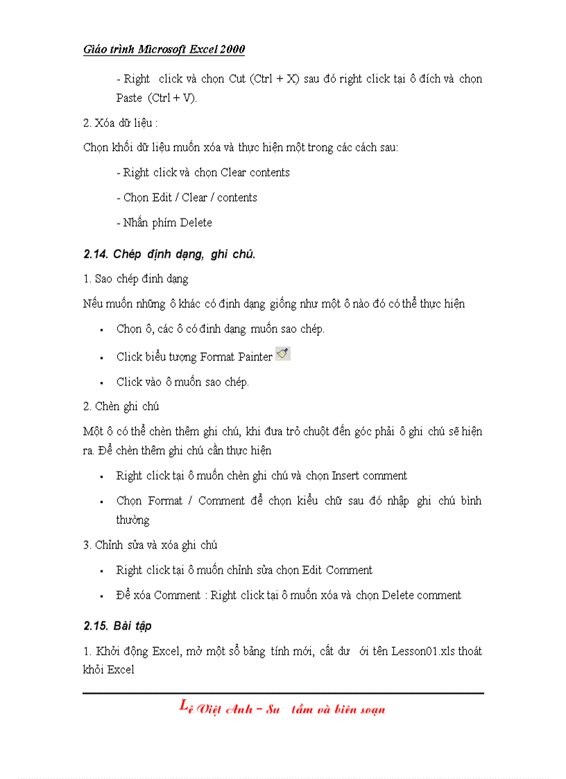 image for page Giáo trình Excel 2000 bài 2