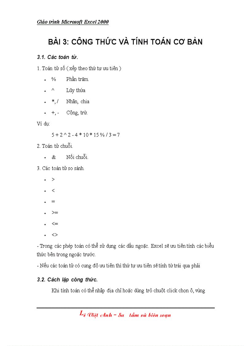 image for page Giáo trình Excel 2000 bài 3