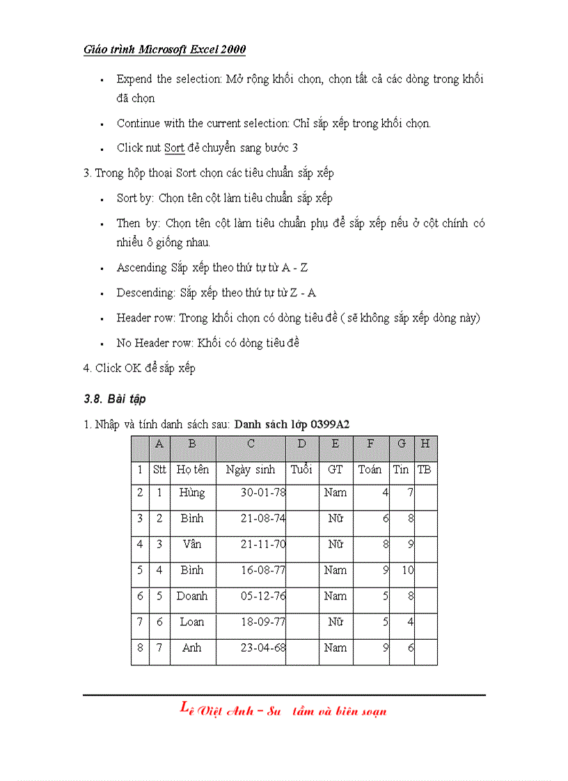 image for page Giáo trình Excel 2000 bài 3