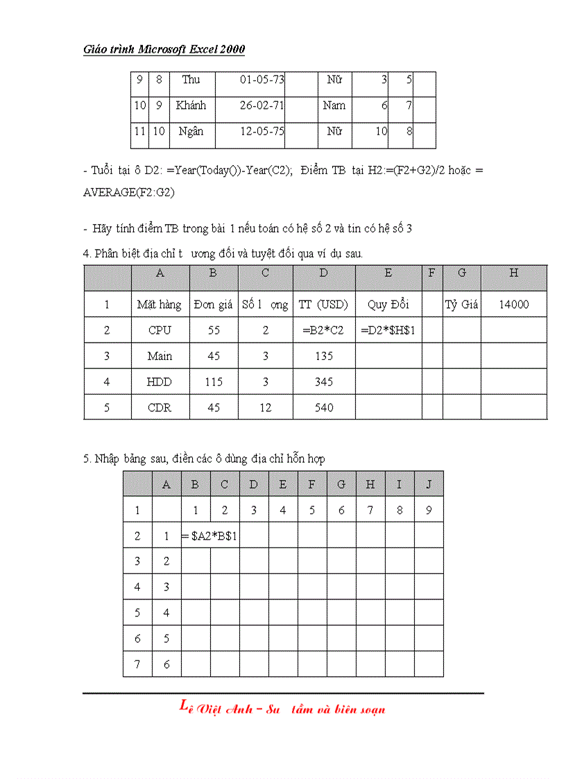 image for page Giáo trình Excel 2000 bài 3