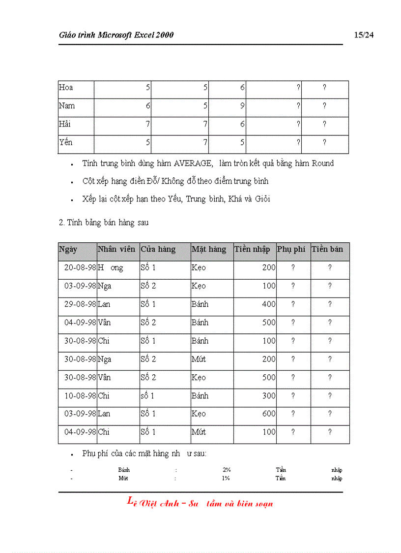 image for page Giáo trình Excel 2000 bài 4