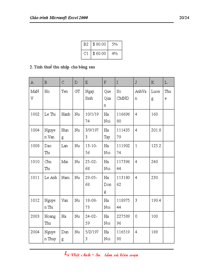 image for page Giáo trình Excel 2000 bài 4