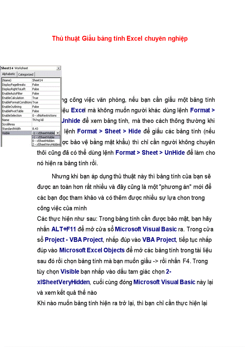 image for page Giấu bảng tính trong excel