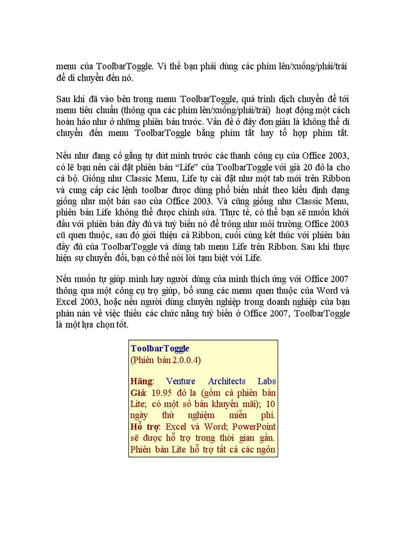 image for page Mẹo nhỏ cầm tay Tùy chỉnh Menu trong Office 2007