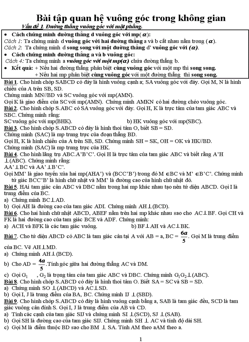 image for page Các dạng toán quan hệ vuông góc trong không gian