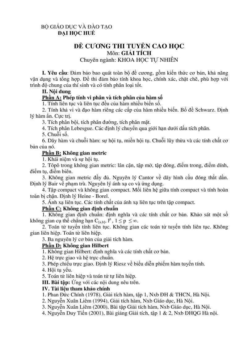 image for page Đề cương ôn thi cao học toán