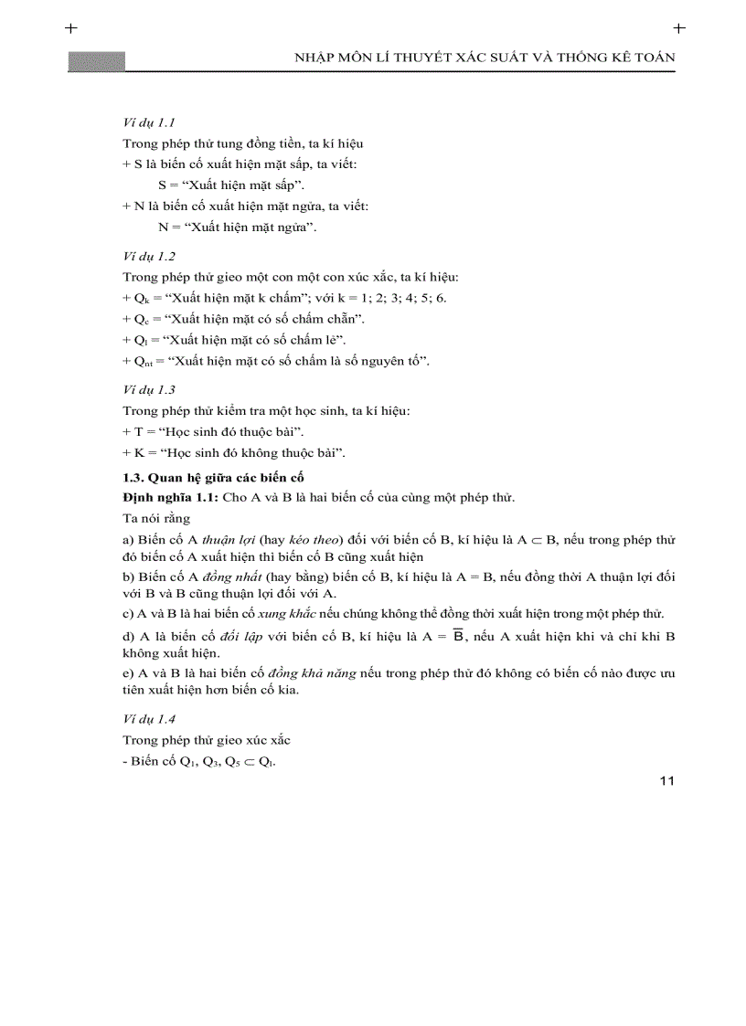 image for page Nhập môn lý thuyết xác suất và thống kê P1 1